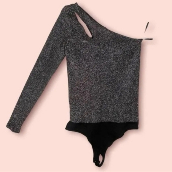 Bebe One Shoulder Bodysuit Women's Metallic Sliver Cutout Shoulder Snaps… - Picture 12 of 16